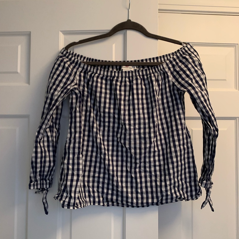 Vinyard Vines off the shoulder gingham top!